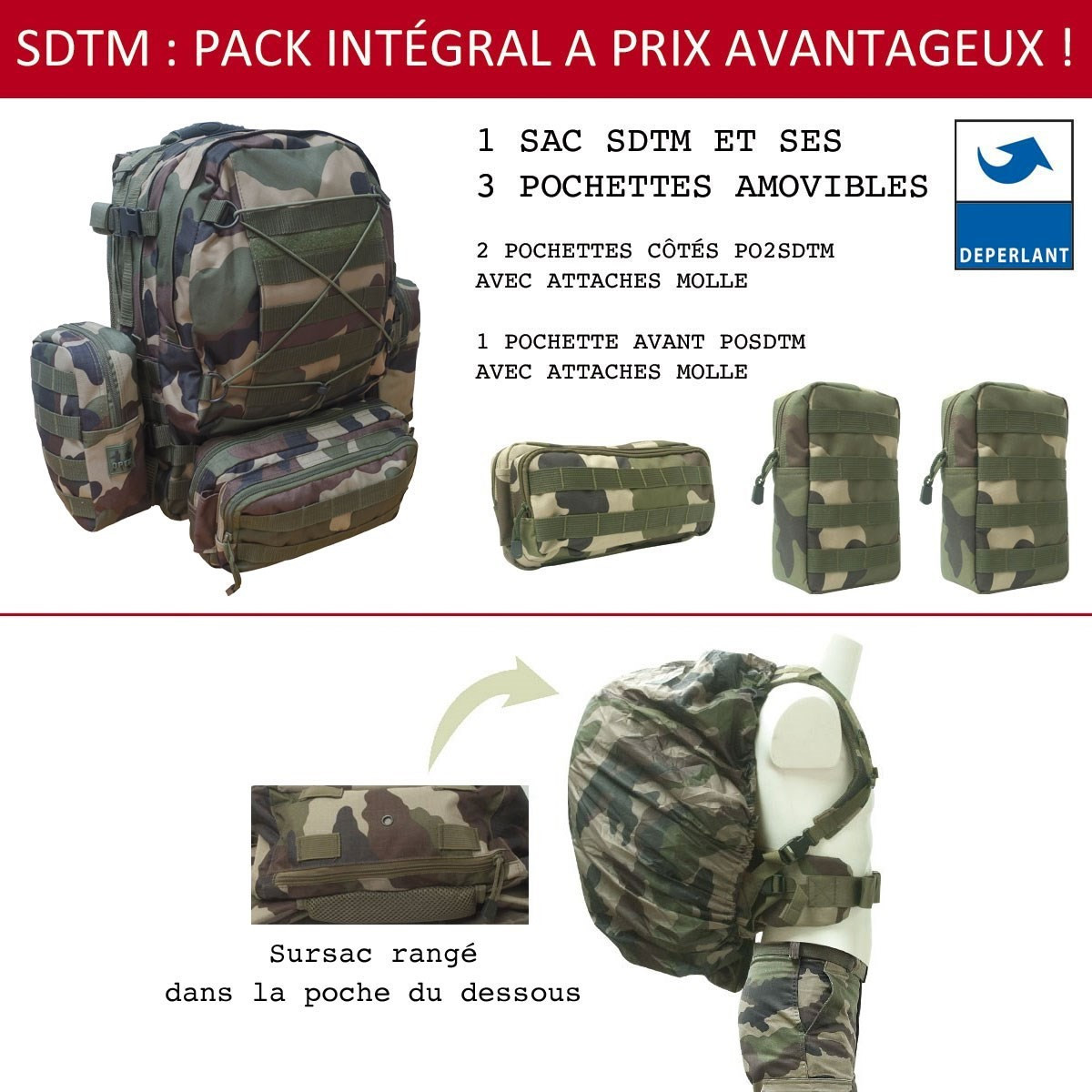 PACK SAC A DOS TACTICAL + 3 POCHETTES
