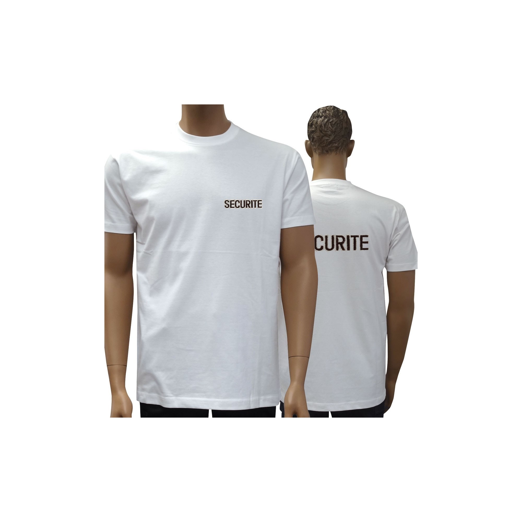 TEE SHIRT BLANC BRODE  SECURITE MANCHES COURTES