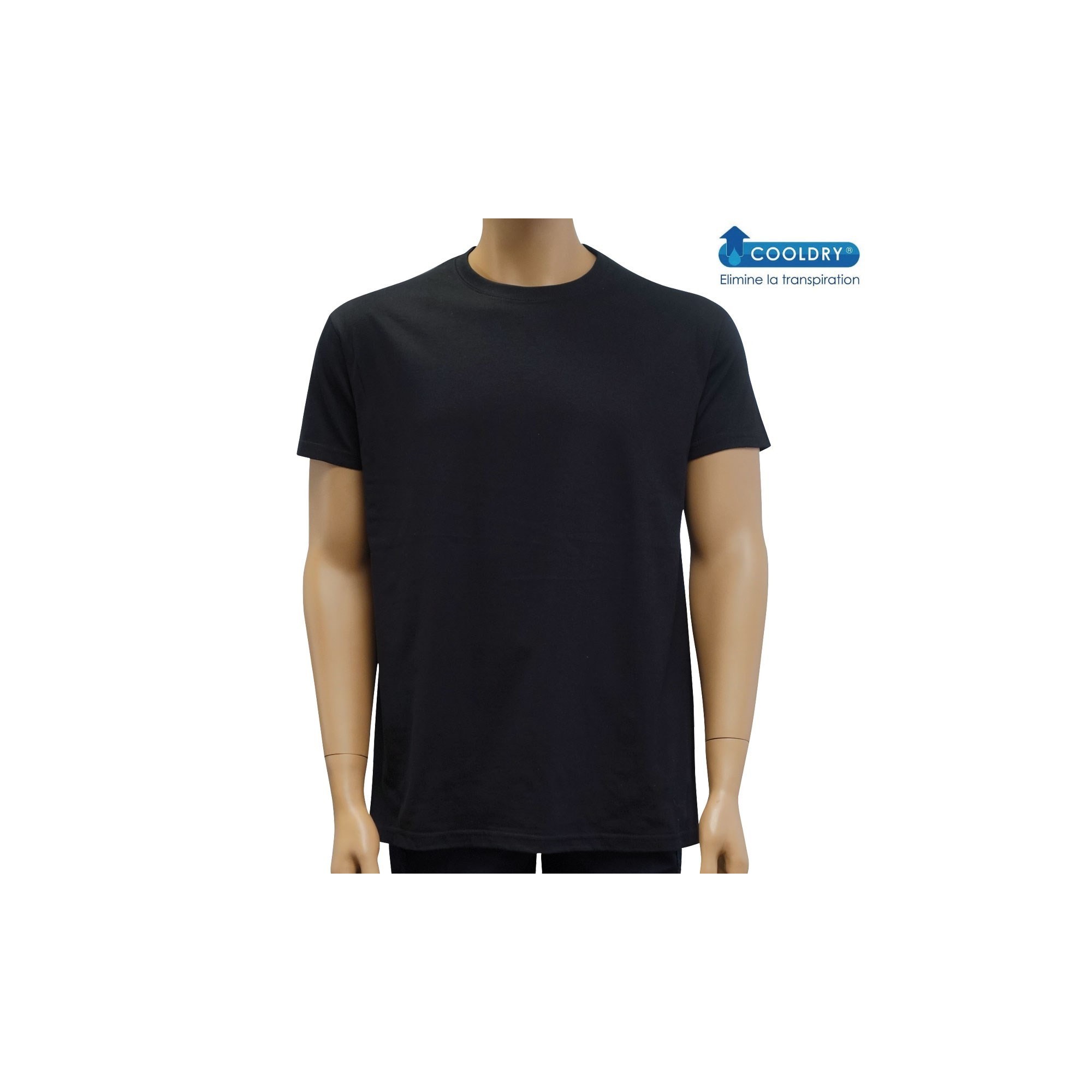 TEE SHIRT NOIR COOLDRY ANTI HUMIDITE MAILLE PIQUEE-