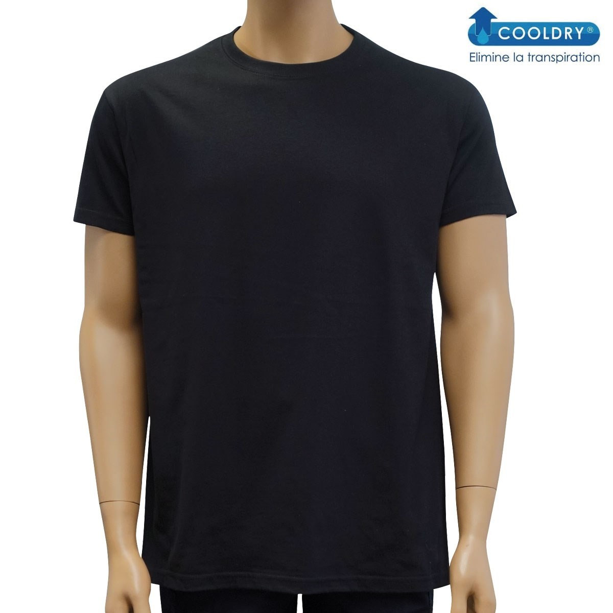 TEE SHIRT NOIR COOLDRY ANTI HUMIDITE MAILLE PIQUEE-