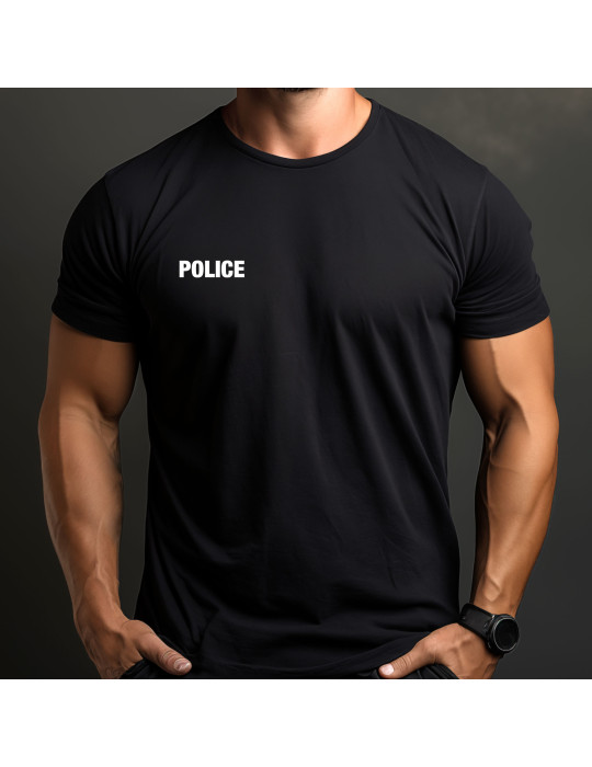 Tshirt noir imprimé Police