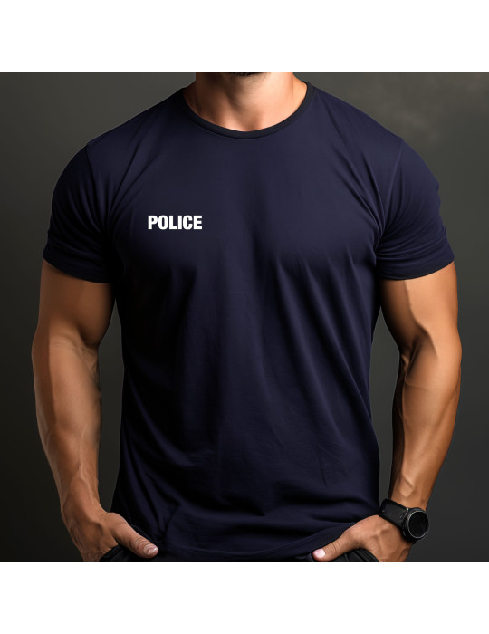 Tshirt bleu marine imprimé Police