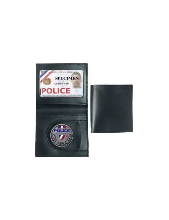 PORTE-CARTES CUIR FORMAT CB + BILLET AVEC INSIGNE POLICE  - 1